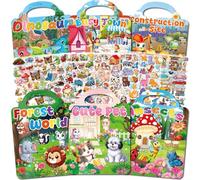OSIMIG 6 Pezzi 3D Riutilizzabile Sticker Libri, 250+ Adesivi Attacca e Stacca dai 2 3 4 anni per Bambini, Nuovi temi animale domestico carino, città trafficata, cantiere, Giocattolo per Bambini