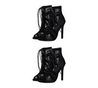 osiuujkw 2 Set di Sandali alla moda con tacco alto per donne eleganti e traspiranti in pelle morbida, scarpe da ballo, stivali neri 39, Nero trentanove, 2Set