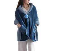 osiuujkw Mantella in Pile Calda e Accogliente per Le Donne, resta Aderente con Stile, Giacca da Letto in Morbido Pile con Bottoni e Tasche, in Poliestere Leggero, Blu
