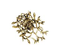 osiuujkw Spilla a forma di scheletro, spilla da bavero per abito, da bavero per sciarpa, per abito, gotica con teschio, elegante e spettrale, per decorazioni di Halloween, oro, 5.3x4.3x3 cm