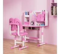 OSKOPWRC Dessert per Bambini e Set di Sedie, Sedia Ufficio Ergonomico con Correttore Seduto, Tavolo da studio regolabile in Altezza Supporto Libro Pedale Rosa