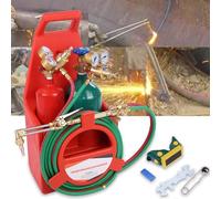 OSKOPWRC Kit torcia acetilene, kit torcia ossiacetilene, kit torcia da taglio per saldatura ortable con serbatoio, tubo lungo, ugello in ottone, calibro, ossigeno 4L e serbatoio acetilene da 2 l, per