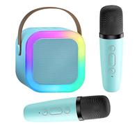 Oskuglin Karaoke per Bambini con 2 Microfoni Bluetooth, Altoparlante Portatile, Cambio di Voce, Luci LED, Blu