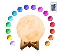 Oskuglin Lampada luna, Lampada Lunare 3D, 15CM 3D LED Moon Light Lamp Con Telecomando, 16 Colori icarica USB con Sensore Tocco Supporto in legno Led Luce Notturna