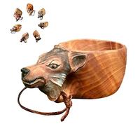 OSMARI Tazza in legno intagliata a mano con immagine di testa di animali, tazza speciale per campeggio, viaggiatori, un regalo meraviglioso per gli amanti della natura (lupo)