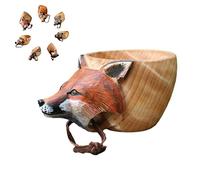 OSMARI Tazza in legno intagliata a mano con immagine di testa di animali, tazza speciale per campeggio, viaggiatori, un regalo meraviglioso per gli amanti della natura (volpe)