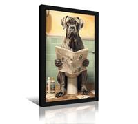 OSMNNIZ Stampa decorativa con cornice in stile retrò con cane Corso sulla toilette, decorazione moderna per la camera da letto, 50 x 75 cm