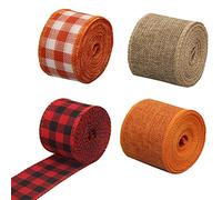 Osmond 4 Rotoli di Nastro nel Poliestere Nastro da Imballaggio Natalizio Wired Craft Multicolore per la Decorazione del Ringraziamento Autunnale del Nastro Ribbon