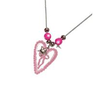 OSNIYAW Collana creativa con ciondolo a forma di cuore e fiocco, giocosa in acrilico, delicata catena per il collo per tutti i giorni alla moda a forma di cuore con fiocco, One Size, come descritto