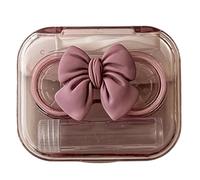 OSNIYAW Custodia per lenti con design a fiocco con ventosa, pinzette e bottiglia per soluzione per riporre i contatti in viaggio, A, Elegante design con fiocco