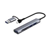 OSNIYAW Portatile 5 in 1 USB+Adattatore di Tipo C Lettore di Schede Plug Diretto Convertitore Multi Port Dati Portatile Estensione Lettura Veloce Alluminio Dock USB C con Lettore di Schede