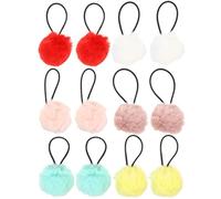 OSOLADY 12pezzi Basette per Coda di Cavallo in Morbida Finta Pelliccia con Pompon Colorati Elastici per Capelli con Morbidi Pompom Colori Bianco Giallo Rosso Rosa Pastello Verde Menta