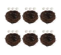 OSOLADY 6 Set Nido Artificiale per Uccelli in Rattan con Uova Finte Decorativo per Interni ed Esterni, Resistente alle Intemperie, Stile Rustico e Design Artigianale