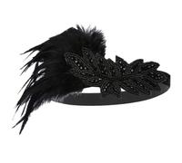OSOLADY Fascia per Chioma Donna Retro Anni 1920 Piuma Nera Elastica in Poliestere e Cristallo per Feste e Serate Eleganti