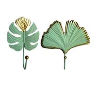 OSOLADY Ganci Appendiabiti senza Foratura 2 Pezzi, Ganci da Parete per Casa in Plastica Verde e Oro, Supporti per Cappotti e Accessori, per Ingresso, Camera e Cucina