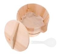 OSOLADY Secchiello per Riso in Legno Beige con Coperchio e Manico Laterale, Vaporiera di Riso Facile da Pulire e Anti-scottatura per Cucina Domestica