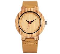OSOLVE Bracciale in pelle Minimalista Semplice Orologio da uomo in legno Parole Bamboo Analogico Rotondo in legno Ora Orologio da polso in pelle casual Quarzo maschile