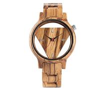 OSOLVE Bracciale in pelle Moda Quadrante a triangolo vuoto Orologio in bambù/acero/zebrano per uomo Donna Cinturino in legno pieno Cinturino con chiusura a farfalla Orologio al quarzo