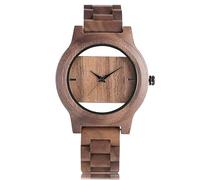 OSOLVE Bracciale in pelle unico quadrante cavo uomo donna orologio in legno naturale con braccialetto di bambù pieno orologio da polso al quarzo romanzo orologio fatto a mano regali articolo, Caff