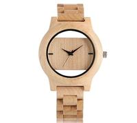 OSOLVE Bracciale in pelle unico quadrante cavo uomo donna orologio in legno naturale con braccialetto di bambù pieno orologio da polso al quarzo romanzo orologio fatto a mano regali articolo, Browm