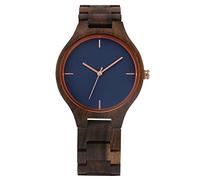 OSOLVE Cinturino in pelle Retro Pure All Walnut Orologio in legno Semplice Nessuna parola Quadrante blu Orologio da uomo Sportivo Orologio da polso al quarzo con cinturino in legno pieno
