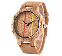 OSOLVE Cinturino in pelle Strisce colorate Visualizzazione secondi rossi Orologio in legno naturale Orologio da polso al quarzo da uomo Orologi da uomo in vera pelle