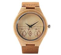 OSOLVE Cinturino in pelle vintage in legno nero/caffè/quadrante verde orologio in legno di bambù naturale per uomo orologio in legno in pelle ora maschile regalo superiore