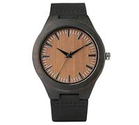 OSOLVE Cinturino in pelle vintage in legno nero/caffè/quadrante verde orologio in legno di bambù naturale per uomo orologio in legno in pelle ora maschile regalo superiore