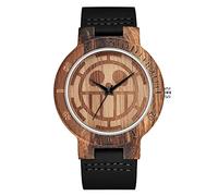 OSOLVE Orologio Unico in legno di un pezzo Orologi da uomo Quadrante con sorriso inciso Orologio in legno di bambù puro Orologio da uomo analogico al quarzo Cinturino in vera pelle nera