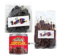 OsoRetail Lotto di 1 scatola di Chipotle in salsa Adobo 200gr (La Costeña) con un assortimento di peperoncini Guajillo e Larghezza (2x100gr.)