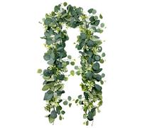 OSQI 2 ghirlande di eucalipto verde, ghirlanda artificiale, 1,8 m, da appendere, foglie verdi, decorazione con fiori bianchi, dollaro d'argento di eucalipto, per sfondo matrimonio, ghirlanda di fiori,