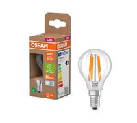 Osram dalla classica forma mini sferica, con filamento LED decorativo, classe di efficienza energetica A, E14, 1,2 W, 255 lm, 4000 K, bianco freddo. Senza riscaldamento, luce immediata al 100%.