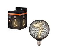 Osram DECOR LED Globe mit Spiralfilament 3,5 W, 130 lm/1800 K aus schwarzem bleifreiem klarem Glas, gemütliches Warmweiß 818 mit E27 Schraubgewinde, dimmbar, 125 mm Durchmesser.