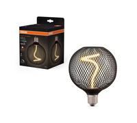 Osram DECOR LED Globe mit Spiralfilament 3,5 W, 130 lm/1800 K aus schwarzem bleifreiem klarem Glas, gemütliches Warmweiß 818 mit E27 Schraubgewinde, dimmbar, 125 mm Durchmesser.