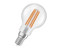 Osram Energy Class nella classica forma mini sferica, 2,2 W / 470 lm, EEK A, luce bianca calda (2700 K), CRI 80, in vetro senza piombo di colore trasparente, attacco E14, IP20, diametro 45 mm.