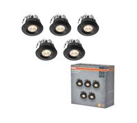 OSRAM Faretto da incasso LED Mini Spot 6W Nero IP44, set di 5 faretti da soffitto 42mm 450lm, bagno cucina bianco caldo 3000K