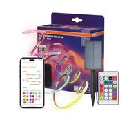 OSRAM FLEX Striscia LED solare decorativa, multicolor per esterni con pannello solare e Magic RGB, RC, IP44, dimmerabile, bianco, silicone, 5m, sorgenti luminose non sostituibili