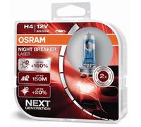 Osram H4 12V 60/55W P43t Notte Breaker Laser +150% Più Luminosità 2 Pz.