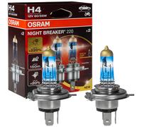 OSRAM H4 Notte Breaker 220 Alogena Fino +220% Modello 2024/25 Duobox