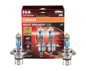 OSRAM kit lampade H4 alogene Night Breaker 220 12V 60/55W, confezione 2 pezzi