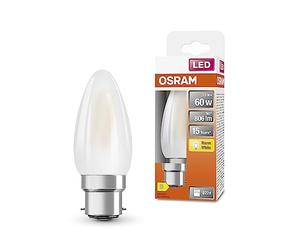 OSRAM Lampada a LED B60 a stella LED per base B22D, forma di candela, vetro Matt, lumens 806, bianco caldo, 2700k, sostituzione per lampadine da 60w convenzionali, non dimmerabile, 1 pacco
