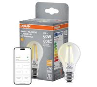OSRAM Lampada LED SMART+, A60, 6W, 2700K, E27, a forma di lampadina, a filamento, trasparente, dimmerabile, controllabile tramite app o assistente vocale, compatibile con Matter