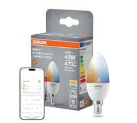 OSRAM Lampada LED SMART+ B40, E14 a forma di candela, bianco regolabile, controllabile tramite app e comando vocale, dimmerabile, compatibile con Matter, da bianco caldo a freddo.
