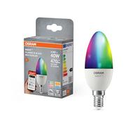 OSRAM Lampada LED SMART+ Matter B40 a forma di candela 4,9W E14 RGBW, dimmerabile, controllo tramite app e voce, compatibile con Alexa, Google, Apple, WiFi