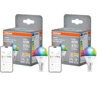 OSRAM Lampada LED SMART+ Matter P40 mini a forma di sfera 4,9W E14 RGBW, dimmerabile, controllabile tramite app e voce, compatibile con Alexa, Google, Apple, WiFi (Confezione da 2)