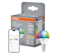 OSRAM Lampada LED SMART+ Matter P40 mini a forma di sfera 4,9W E14 RGBW, dimmerabile, controllabile tramite app e voce, compatibile con Alexa, Google, Apple, WiFi