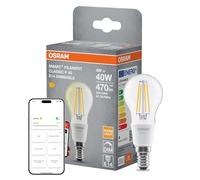 OSRAM Lampada LED SMART+, P40, 4W, 2700K, E14, a forma di candela, filamento, trasparente, dimmerabile, controllabile tramite app o comando vocale, compatibile con Matter.