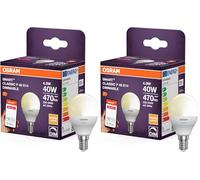 OSRAM Lampada LED SMART P40 mini a forma di sfera E14, 4,9 W ZigBee 3.0, dimmerabile 2700 K bianco caldo, controllo tramite app, Alexa, Smart Home (Confezione da 2)