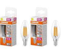 OSRAM Lampada LED Superstar B40 a forma di candela, dimmerabile, bianco neutro 4000 K, 3,4 W, E14, trasparente, 470 lm, 15.000 ore, per lampadari, ufficio (Confezione da 2)
