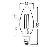 Osram classe energetica nella classica forma mini candela, 2,2 W / 470 lm, EEK A, luce bianca fredda (4000 K), CRI 80, in vetro senza piombo di colore trasparente, attacco E14, IP20, diametro 35 mm.
